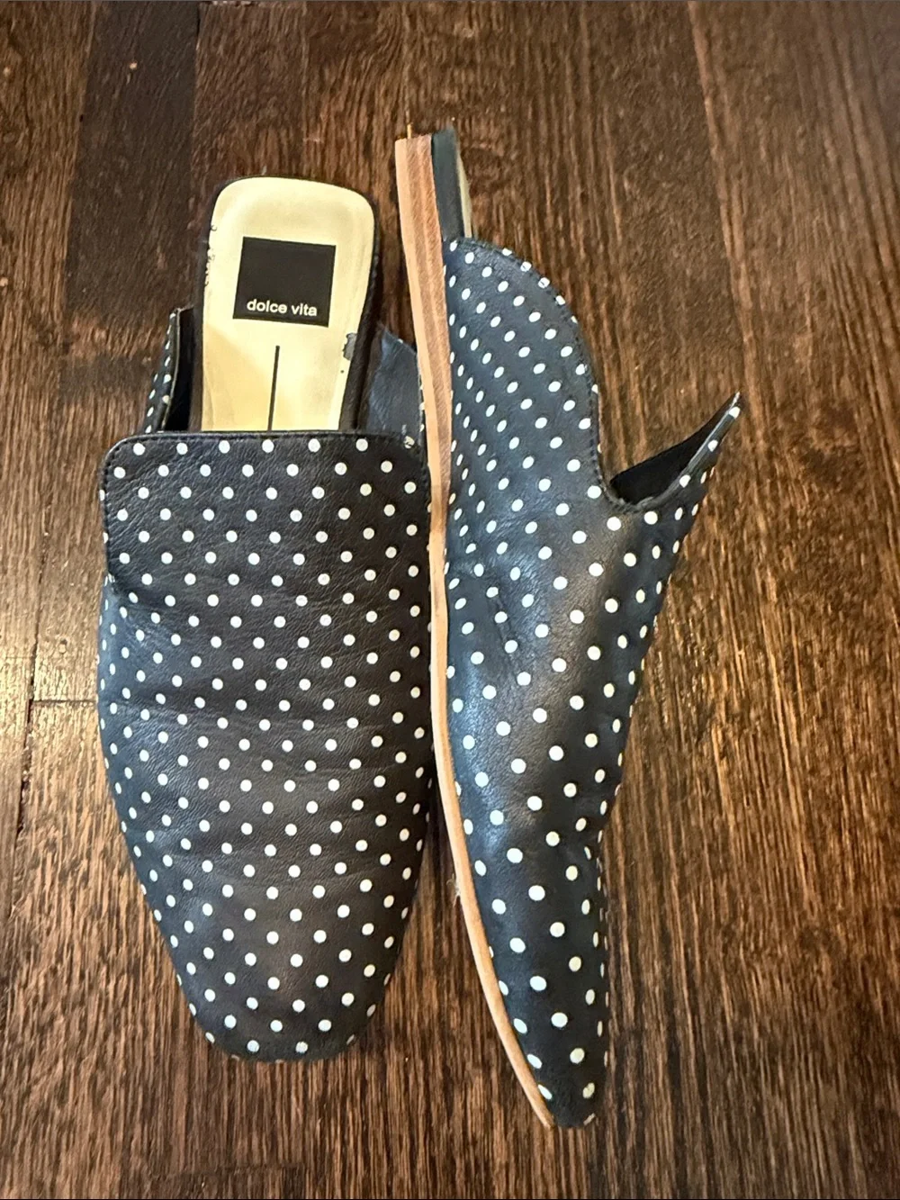 Dolce Vita Black and White Polka Dot Slip-On Loafer Mules